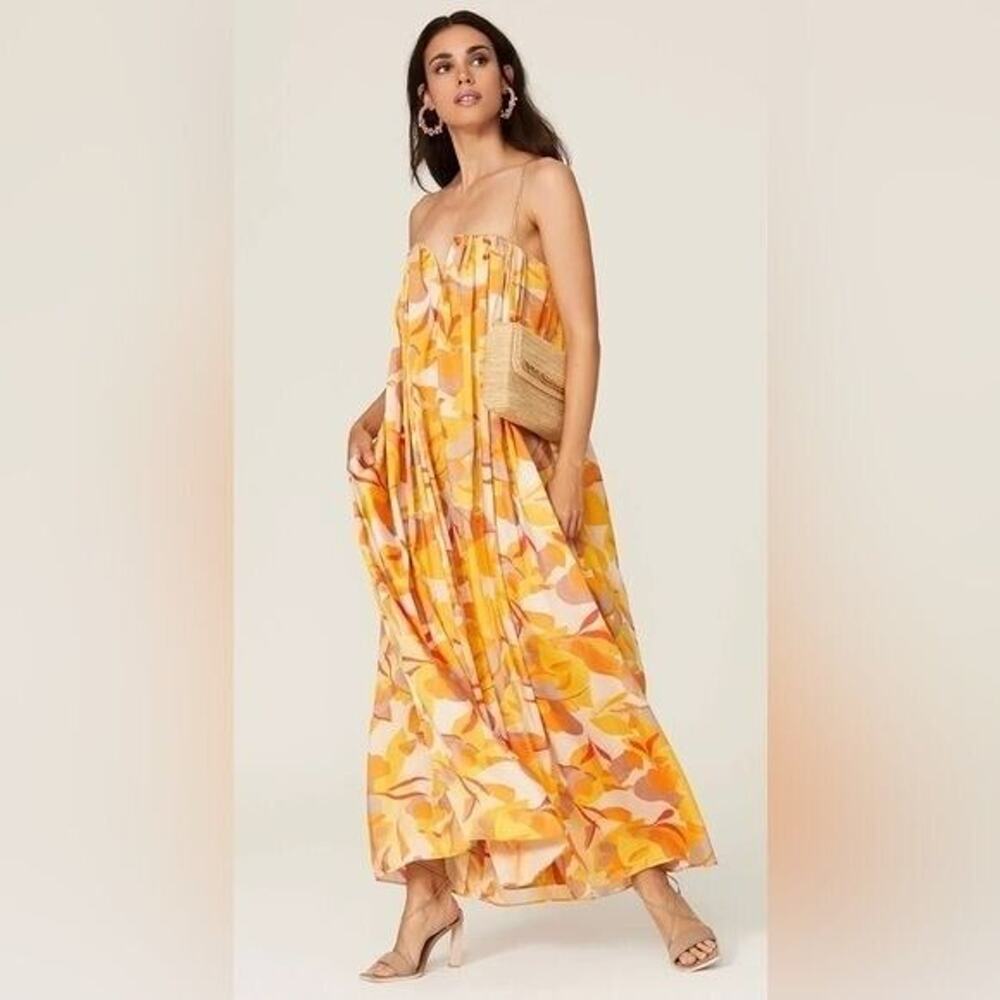 Acler Haslam Maxi Strapless Size 8 Orange/Pink Miami travel golden print